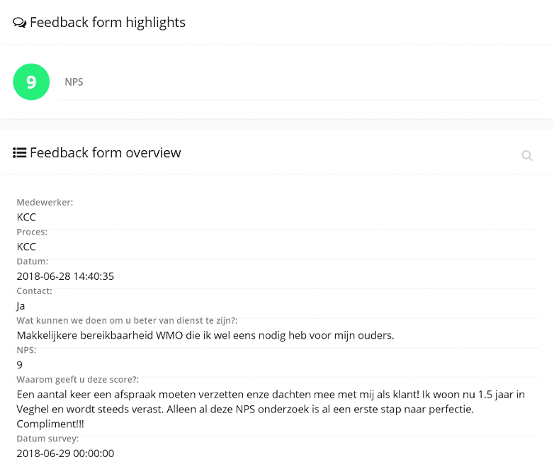 Feedback form overview